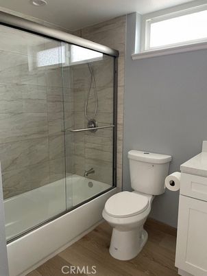 Bathroom, Glass Shower, Interior, Wood Texture Flooring