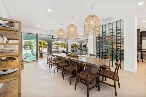 Dining room, Interior, Pendant Lights, Recessed Lighting, Wine Storage