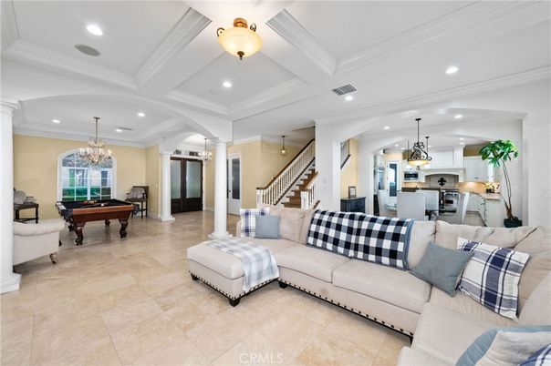 Billiard Table, Chandelier, Game Room, Interior, Kitchen, Living room, Pendant Lights, Recessed Lighting