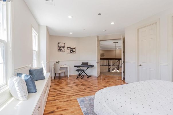 Bedroom, Interior, Recessed Lighting, Wood Texture Flooring