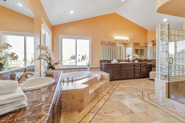 Bathroom, Dual Sink Vanities, Glass Shower, Interior, Recessed Lighting