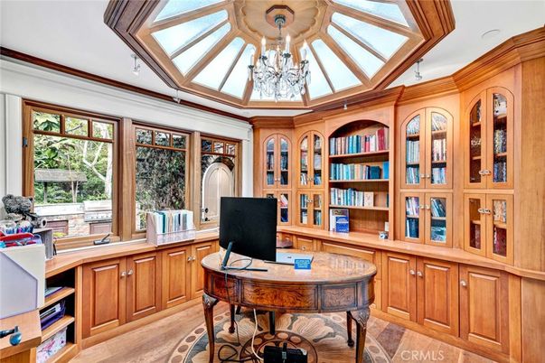 Chandelier, Home Office, Interior, Wood Texture Flooring