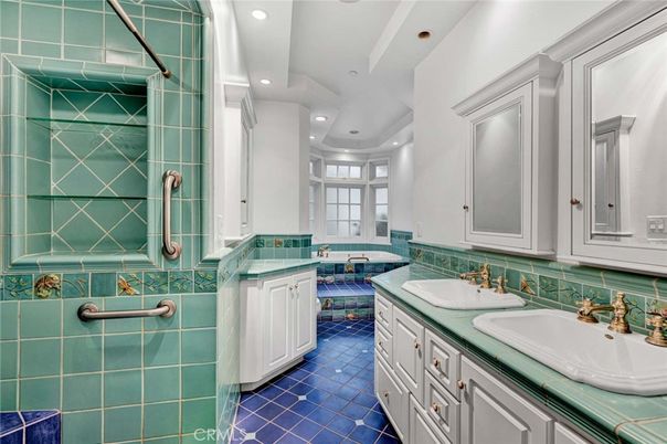 Bathroom, Dual Sink Vanities, Interior, Recessed Lighting, Tile Countertops