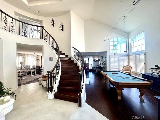 Billiard Table, Chandelier, Dining room, Game Room, Interior, Wood Texture Flooring