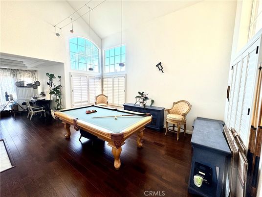 Billiard Table, Game Room, Interior, Pendant Lights, Wood Texture Flooring