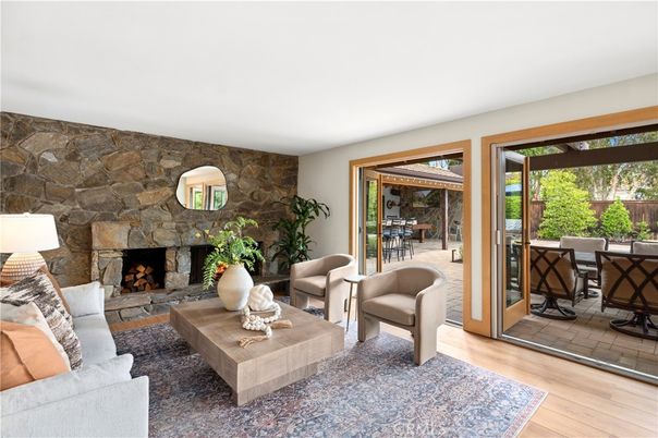 Dining room, Fireplace, Interior, Living room, Stone Walls, Wood Texture Flooring