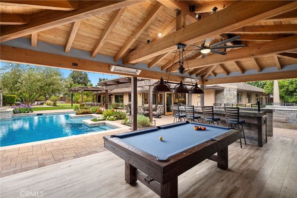 Billiard Table, Game Room, Interior, Pool, Wooden Beams, Wooden Ceilings, Wood Texture Flooring