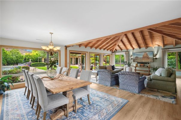 Chandelier, Dining room, Interior, Living room, Wooden Beams, Wooden Ceilings, Wood Texture Flooring