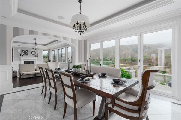 Chandelier, Dining room, Fireplace, Interior, Living room, Wood Texture Flooring