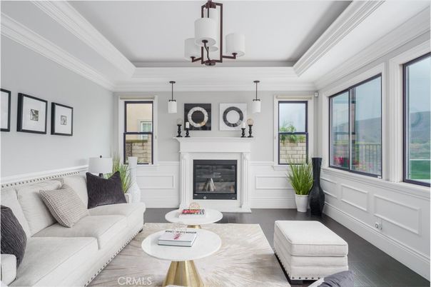 Fireplace, Interior, Living room, Pendant Lights, Wood Texture Flooring