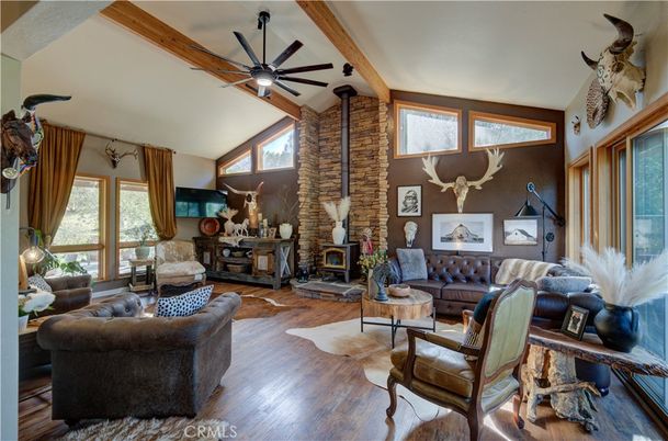 Fireplace, Interior, Living room, Stone Walls, Wood Texture Flooring
