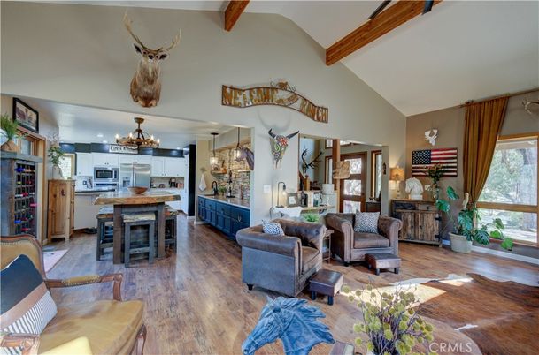 Interior, Kitchen, Living room, Stainless Steel Appliances, Wooden Beams, Wood Texture Flooring