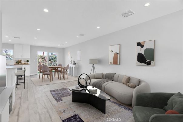 Dining room, Interior, Kitchen, Living room, Recessed Lighting, Wood Texture Flooring