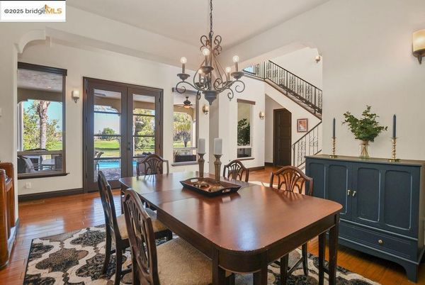Chandelier, Dining room, Interior, Wood Texture Flooring