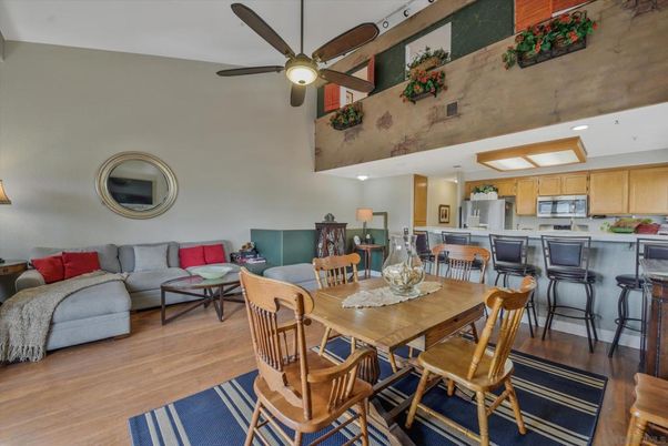 Dining room, Interior, Kitchen, Living room, Recessed Lighting, Wood Texture Flooring