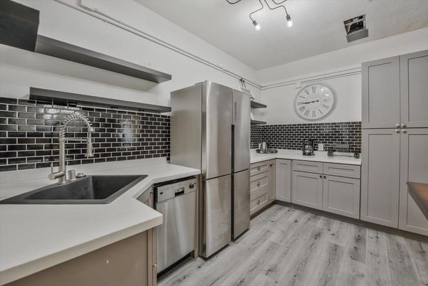 Interior, Kitchen, Stainless Steel Appliances, Wood Texture Flooring