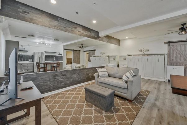 Interior, Living room, Recessed Lighting, Wood Texture Flooring