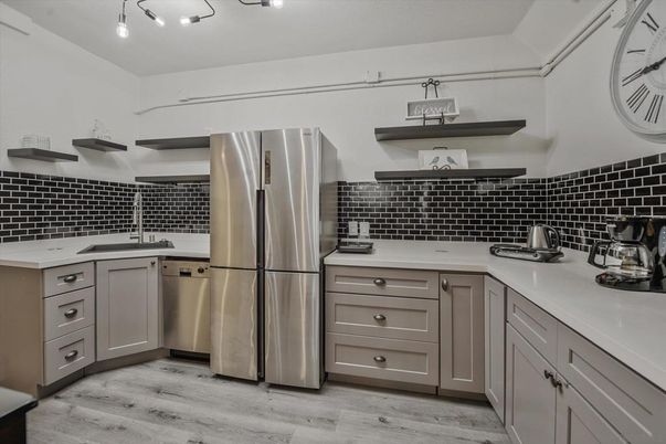 Interior, Kitchen, Stainless Steel Appliances, Wood Texture Flooring