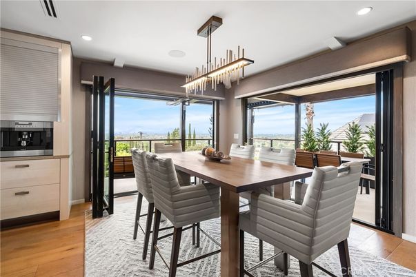 Chandelier, Dining room, Interior, Recessed Lighting, Water, Wood Texture Flooring