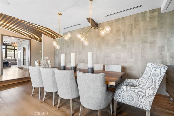 Dining room, Interior, Pendant Lights, Wood Texture Flooring