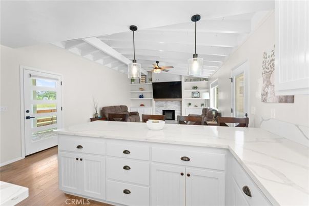 Fireplace, Interior, Living room, Pendant Lights, Wood Texture Flooring