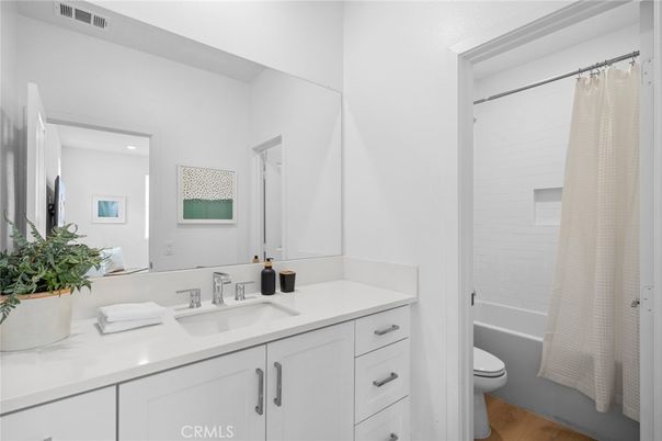 Bathroom, Interior, Recessed Lighting, Wood Texture Flooring