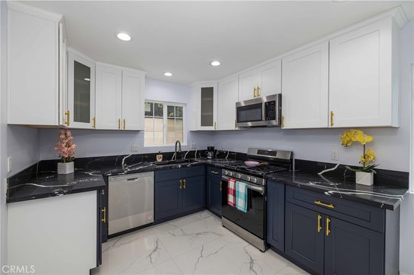 Interior, Kitchen, Marble, Recessed Lighting, Stainless Steel Appliances
