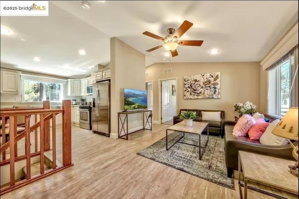 Interior, Kitchen, Living room, Recessed Lighting, Stainless Steel Appliances, Wood Texture Flooring