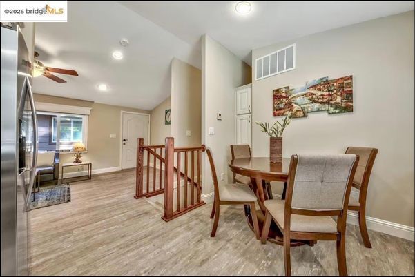 Dining room, Interior, Recessed Lighting, Wood Texture Flooring