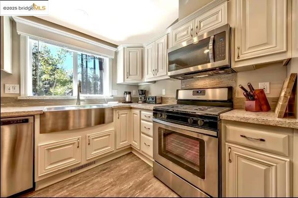 Interior, Kitchen, Stainless Steel Appliances, Wood Texture Flooring