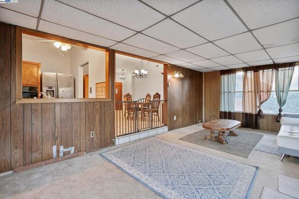 Chandelier, Dining room, Interior, Wooden Walls