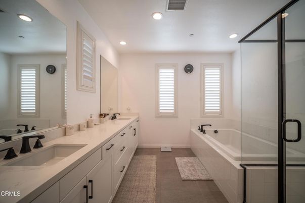 Bathroom, Dual Sink Vanities, Glass Shower, Interior, Recessed Lighting