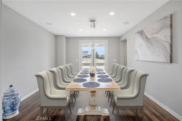 Dining room, Interior, Recessed Lighting, Wood Texture Flooring