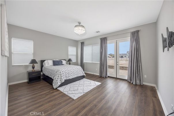 Bedroom, Chandelier, Interior, Wood Texture Flooring