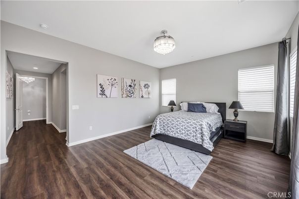 Bedroom, Chandelier, Interior, Wood Texture Flooring