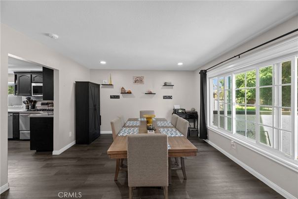 Dining room, Interior, Kitchen, Recessed Lighting, Wood Texture Flooring