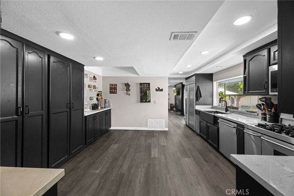 Interior, Kitchen, Recessed Lighting, Wood Texture Flooring