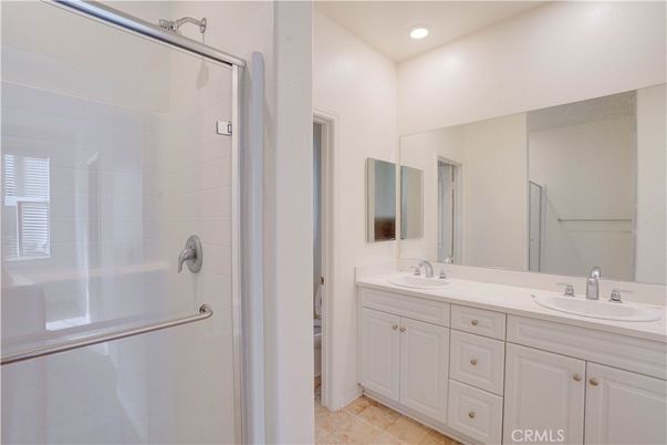 Bathroom, Dual Sink Vanities, Glass Shower, Interior, Recessed Lighting