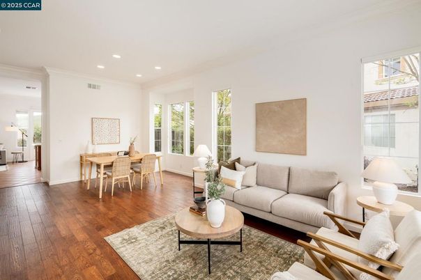 Dining room, Interior, Living room, Recessed Lighting, Wood Texture Flooring