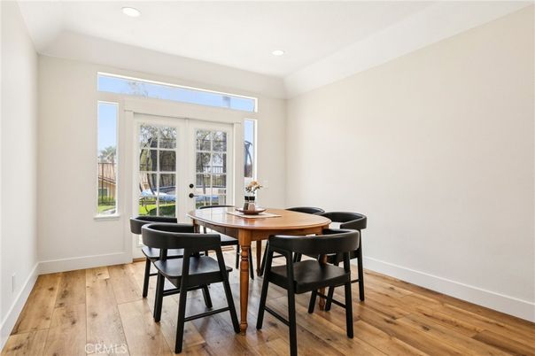 Dining room, Interior, Recessed Lighting, Wood Texture Flooring