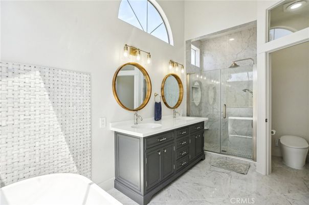 Bathroom, Dual Sink Vanities, Glass Shower, Interior, Marble, Marble Walls