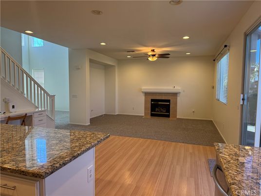 Fireplace, Interior, Recessed Lighting, Wood Texture Flooring