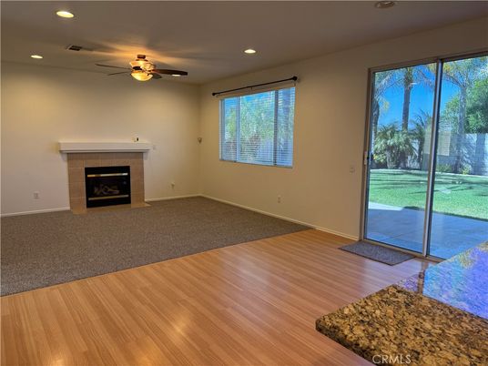 Empty room, Fireplace, Interior, Recessed Lighting, Wood Texture Flooring