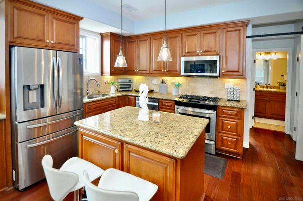 Interior, Kitchen, Pendant Lights, Stainless Steel Appliances, Wood Texture Flooring