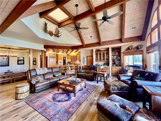 Dining room, Interior, Living room, Pendant Lights, Wooden Beams, Wooden Ceilings, Wood Texture Flooring
