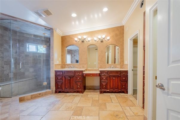 Bathroom, Dual Sink Vanities, Glass Shower, Interior, Recessed Lighting