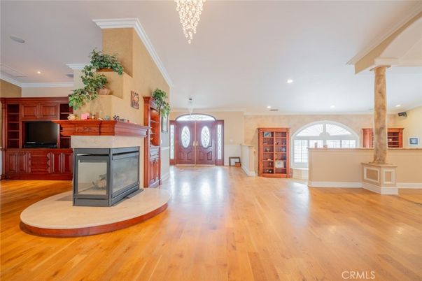Fireplace, Interior, Pendant Lights, Recessed Lighting, Wood Texture Flooring