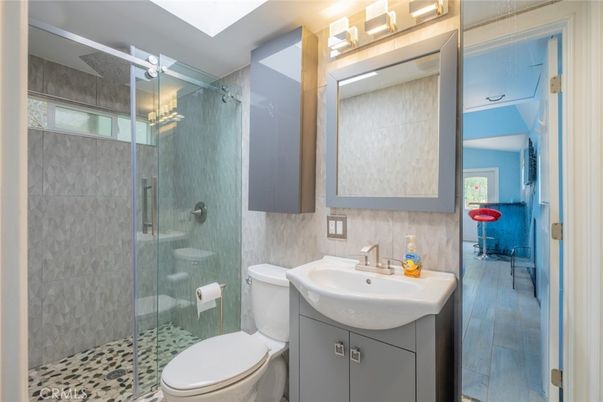 Bathroom, Glass Shower, Interior, Wood Texture Flooring