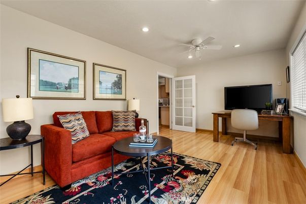 Home Office, Interior, Living room, Recessed Lighting, Wood Texture Flooring