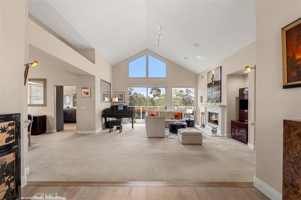 Fireplace, Interior, Living room, Piano, Recessed Lighting, Wood Texture Flooring